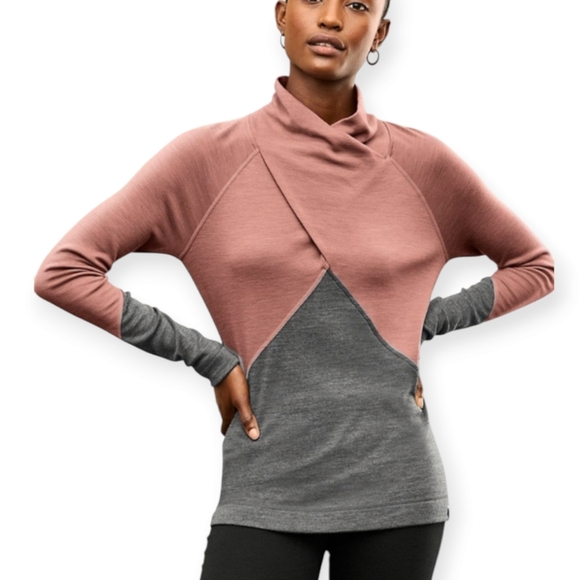Smartwool Merino 250 Crossover Neck Sweater Pink Gray 100% Merino Wool Medium - Picture 1 of 16